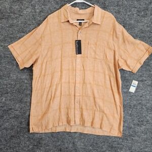 Van Heusen Shirt Mens XL Orange Desert Sun Linen Cotton Plaid Button Down NWT‎